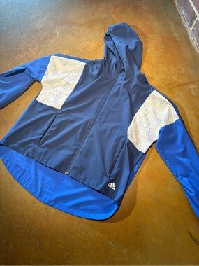 adidas Navy and Royal Blue Hooded Windbreaker with White Panels